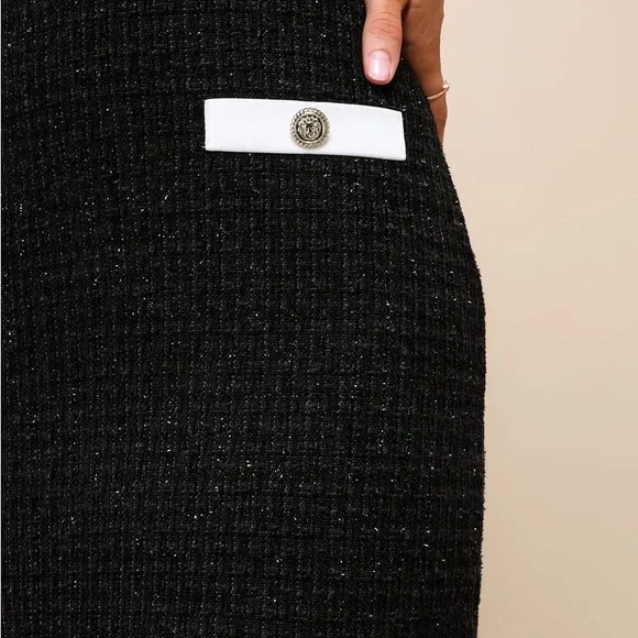 Lulus Easily Posh Black Tweed Lurex Sleeveless Bodycon Mini Dress - Picture 4 of 9